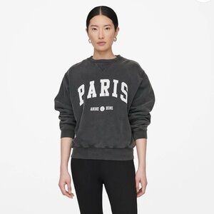 Anine Bing Ramona Paris Crewneck Sweatshirt Washed Black Gray Size Medium